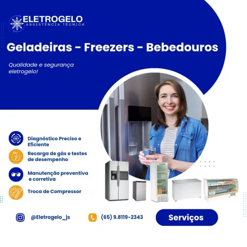 Conserto, manutenção em geladeira, freezer, adega, frigobar, bebedouro.