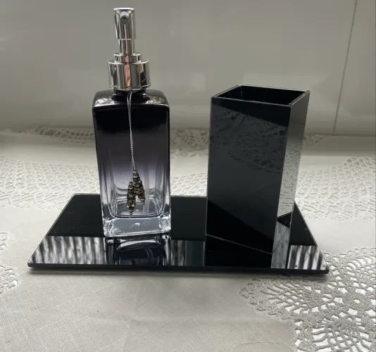 Kit banheiro luxo degradê com porta sabonete, porta escova e bandeja
