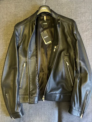Jaqueta Couro Hugo Boss Masculina Mansell Preto