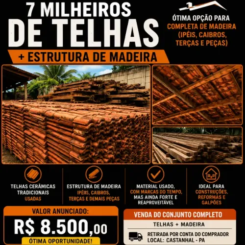 7 MILHEIROS DE TELHAS + ESTRUTURA COMPLETA DE MADEIRA