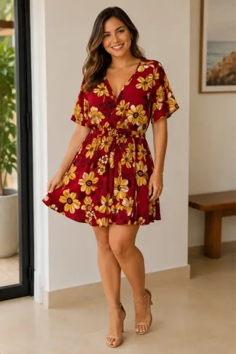 Vestido curto floral festa