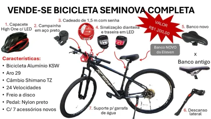 Bicicleta KSW Aro 29 SemiNova + 7 Acessórios Inclusos ? Pronta para Pedalar!