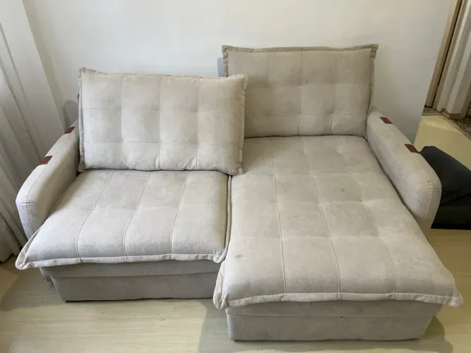 Sofá Baú sem caixa Retrátil, 2,00m soft gel Petit Boucle Bege Claro.