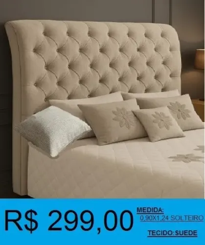 cabeceira cama solteiro estofada suede 0,90x1,24 - entrega grátis!