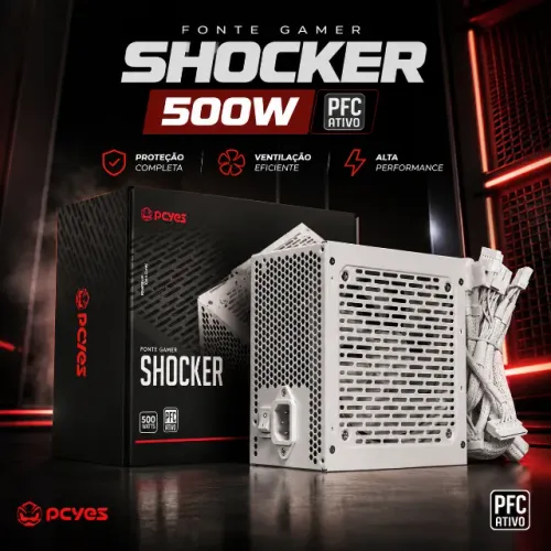 Fonte Gamer Pcyes Shocker 500W White Ghost 80 Plus Standard