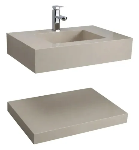 Luxo Lavatório Esculpido Porcelanato Bege Polido + Prateleira
