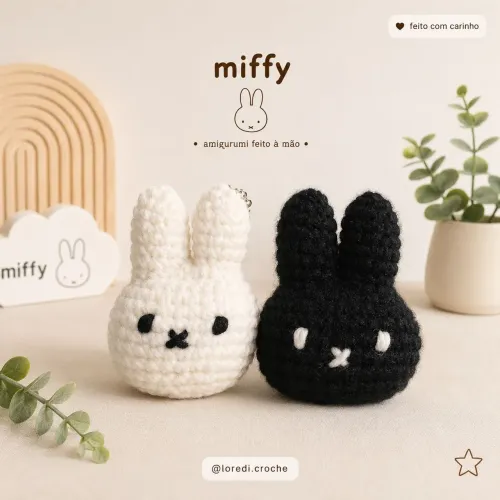 2 Chaveiros Coelho Miffy em Crochê Amigurumi