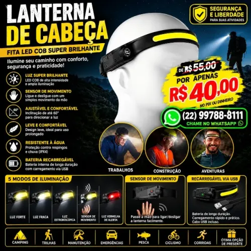 Lanterna de cabeça recarregável ( produto novo ) NÃO RESERVO ( Contato apenas Whatsapp )