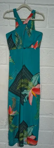Vestido longo floral turquesa