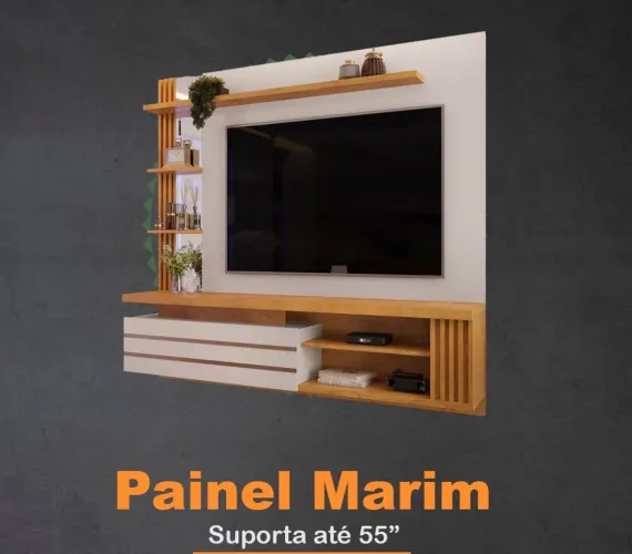     Painel Marim Suspenso para TV até 55? Branco e Amadeirado