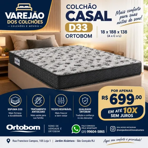 D33 Ortobom com 18cm. Medida casal.