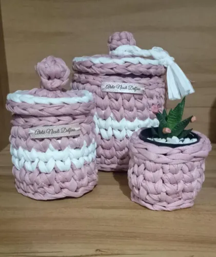 Cestos de crochê cachepô 