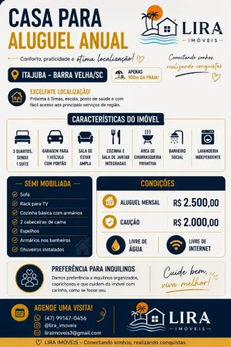 Aluguel Casa 3 quartos Itajuba Barra Velha