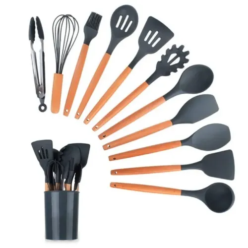 Kit 12 Peças Utensílios de Cozinha Colher Espátula Almoço Jantar Pincel
