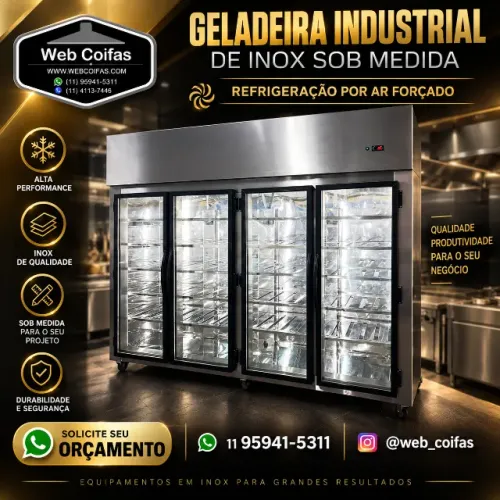 Geladeira ou Freezer industrial com porta cega ou vidro, aço inox, direto da fábrica.