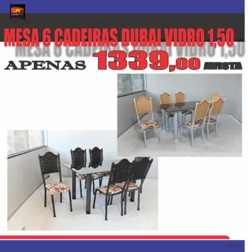 MESA 6 CADEIRAS DUBAI TAMPO DE VIDRO