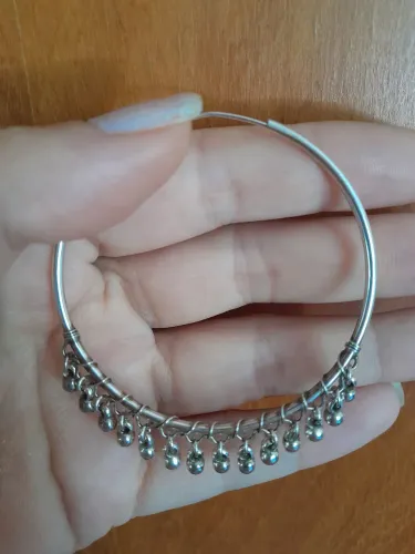 Frete grátis Brinco grande de argola com sinos. Prata maciça 925.