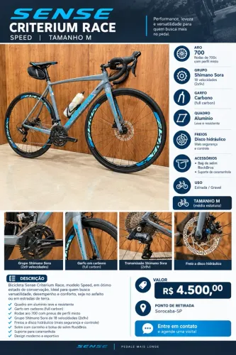 BICICLETA SENSE CRITERIUM RACE - SPEED - TAMANHO M