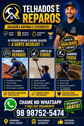 Telhado, Limpeza de Forro e Cavamos Fossa