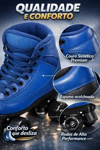Patins Infantil Menino Azul 4 Rodas Tam 35 Ao 38