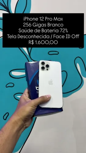 Seminovo: iPhone 12 Pro Max 256GB Branco - Bateria 72% - Tela Trocada - Face ID OFF