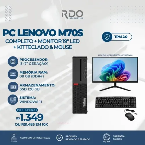 Computador M70S Completo Lenovo Core I3 7A 08GB RAM SSD 120GB