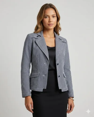 Blazer feminino tam 38 / 40 listras azul e branco Marisa