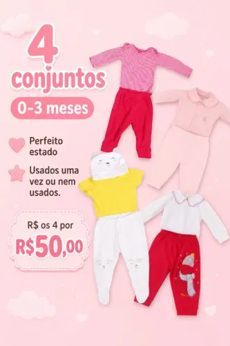 4 conjuntos de menina 0-3 meses,marcas variadas em perfeito estado de conservação