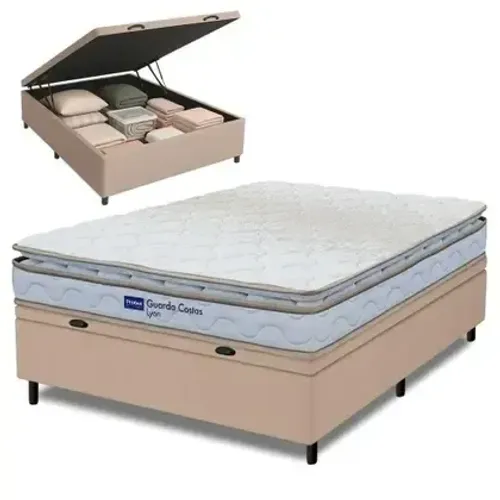 Colchão Casal Espuma D33 + Cama Box Baú cor Rosê