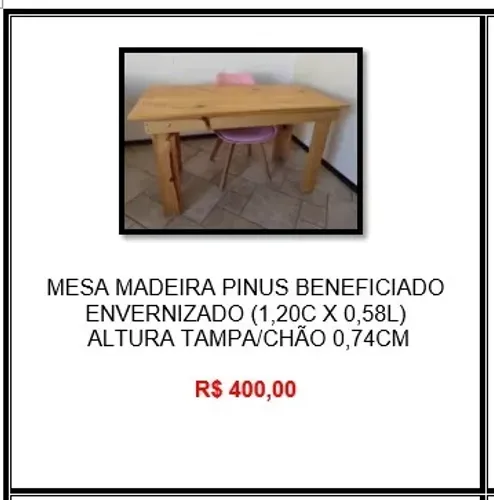 Mesa Pequena Madeira Pinus Beneficiado Envernizado