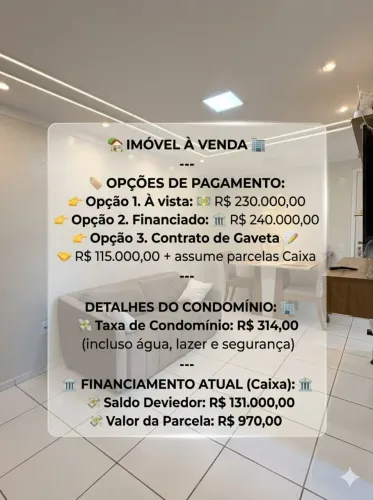 VENDA PARQUE VILLE - APARTAMENTO 2 QUARTOS - R$ 240.000 FINANCIAMENTO