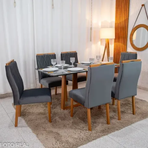 Mesa Jantar Pedro 1,60m com 6 Cadeiras 100% MDF- Produto Novo! Pronta Entrega!