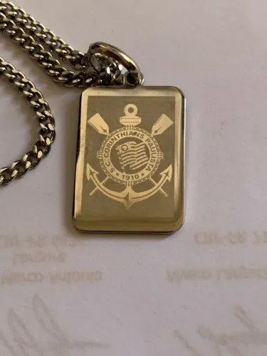 Corrente em Aço Pingente Escudo Corinthians Oficial 