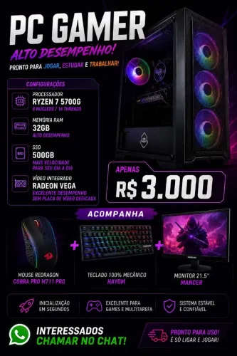 Pc gamer completo Ryzen 7 5700G 32g ram