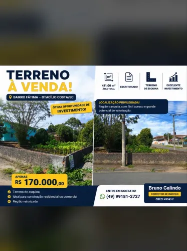 Terreno a venda Otacilio Costa aceito carro.
