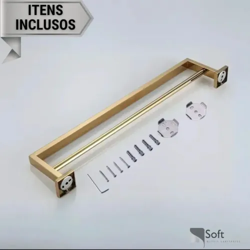 Porta toalha 60cm duplo banheiro lavabo aco inox luco gold dourado