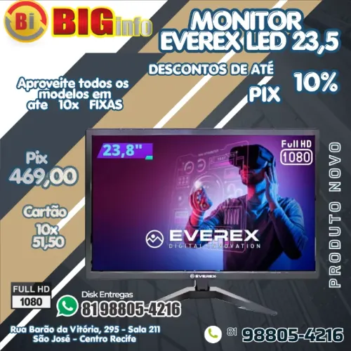 Monitor Led 23.8'' Resolução 1920x1080 Hdmi/vga Full Hd Em ate 10x Fixas 