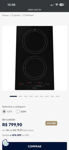 Fogão indução oster 2 bocas 
