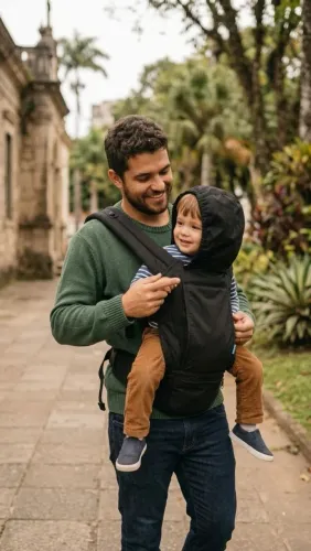 Canguru Ergonômico KaBaby Preto com Capuz e Bolso Frontal