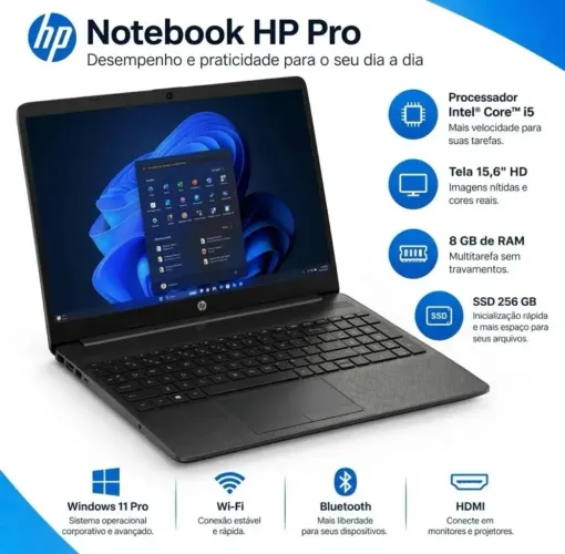 Notebook HP Intel Core i5 8GB RAM 256GB SSD Tela 15,6 Windows 11