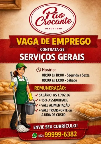 Vaga de trabalho- serviços gerais padaria