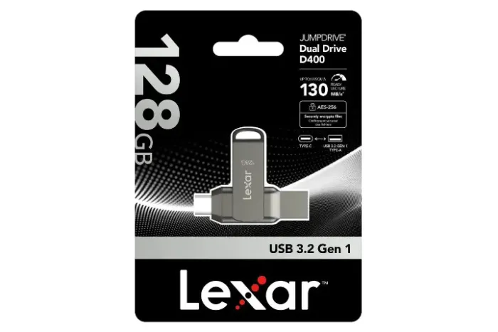 Pen Drive Lexar JumpDrive D400 de 128GB, Dual USB-C e USB, Novo, Lacrado