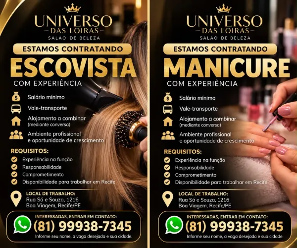 Vaga para Cabeleireira e manicure