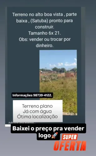 Terreno plano, 6x 21 lote , bico água, bem localizado em satuba