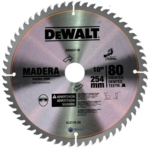 Disco Lâmina de Serra Esquadria para Madeira 10 Polegadas 254mm x 30mm x 80 Dentes Dewalt 