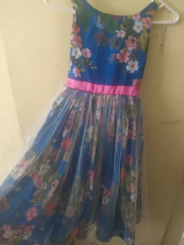 Vestido Infantil Floral Azul com Saia de Tule