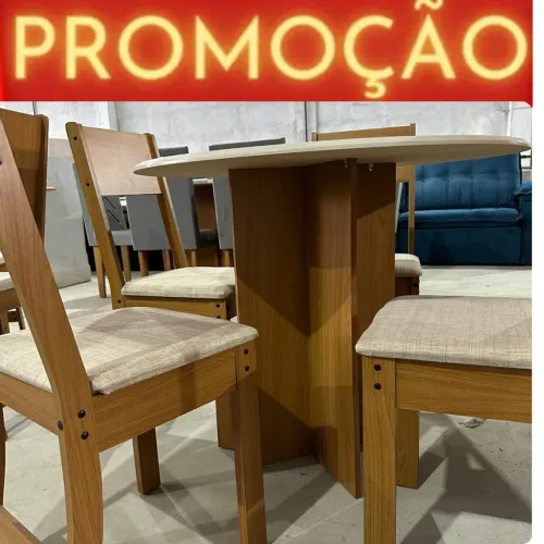 Mesa 4 cadeiras amadeirada MDF