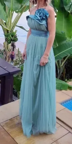 Vestido longo para festa-Cor Verde água-Novíssimo! Tamanho P