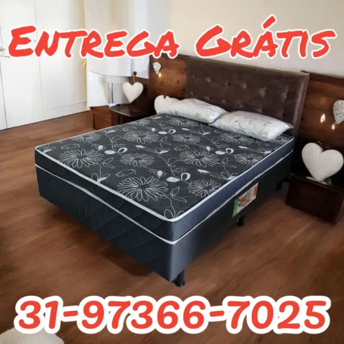 CAMA BOX CASAL ACOPLADA 6CM DE ESPUMA D33 / NOVAS / ENTREGA GRÁTIS 