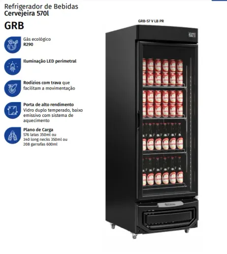 Refrigerador de Bebidas Cervejeira 570 lts black c/ led *Arnildo